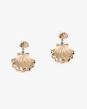 Gold Double Metal Shell Charm Earrings