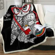 Funny Retro Hipster Photographer Owl Throw Blanket