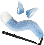 [Generic] Unisex Kids Plush Ears and Tail Set for Performance Fancy Dress Soft and Cozy, Blue