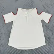 Ann Taylor LOFT Shirt Womens Small White Rayon Cold Shoulder Relaxed Blouse NWT