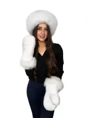 White Fox And Beaver Mittens And Hat Set Saga Furs Pure White Furs Set