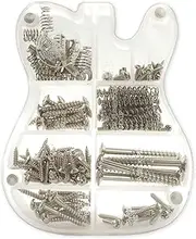 MAKA Guitar Screw Kit Assortment with Custom Acrylic Storage Box for Electric Guitar Bridge, Pickup, Pickguard, Tuner, Switch, Neck Plate, with Springs, Chrome