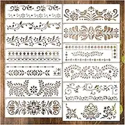 Corner Border Stencils for Crafts, Mexican Flower Floral Lace Furniture Stencils for Painting on Wood Reusable Wood Burning Drawing Art Paint Patterns for Wall Cookie Canvas Floor(Border)