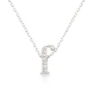 Silvertone Rhodium Plated Brass CZ Lowercase Letter F Initial 16+2" Necklace