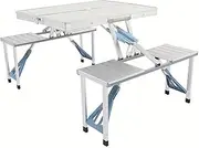 Portable Aluminum Folding Camping Picnic Table Set with 4 Benches and Stools for Outdoor Picnics and Camping