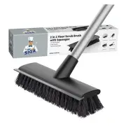 Floor Scrub Brush with Long Handle, 2 in 1 Scrubber and Squeegee for Cleaning