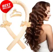 Heatless Curling Rod Silk Ribbon Hair Claw Clip Natural Wave Light Yellow