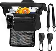 HOINCO Universal Baby Pram Organiser, with Insulated Cup Holder, Removable Mesh Bag, Phone Bag Shoulder Strap, Fits Most Pushchairs
