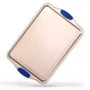 NutriChef Small Cookie Sheet-Baking Pan w/ Blue Silicone Handles for NCSBSG63
