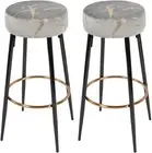 Modern Bar Stools Set of 2 Bar Height Barstools Round Velvet Kitchen Stools