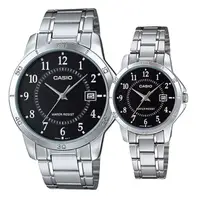 在飛比找momo購物網優惠-【CASIO】低調奢華數字造型男女對錶-黑(MTP-V004