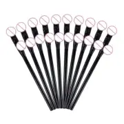 Penis Straws x10 Willy Dick Hens Night Party Bachelorette Drinking Games Black