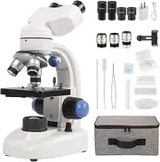 Binocular Microscope 40X-1000X LED Lighting for Kids Students Adults School Lab Home Education with Microscope Slides Set,Phone Adapter