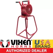 LOUD HAND CRANK MANUAL OPERATED AIR RAID SIREN ALARM W/STAND METAL PORTABLE RED