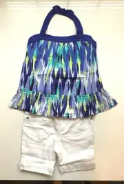 NWT Gymboree size 5 SPARKLE SAFARI Girls Blue Ikat Halter Top &Shorts 2pc set