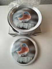 Mad Bluebird Michael L Smith 4 Set Coasters Vintage Bird 70s Decor Plus Holder