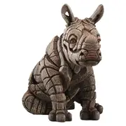 Edge Sculpture - Rhino Calf Figure - Stone Resin - Garden & Home D?cor, 24cm H