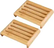 RORPOIR 2pcs Bamboo Soap Dish Self-draining Holder for Bathroom Kitchen Natural Material Keeps Soap Dry Extends Life Tray for Bar