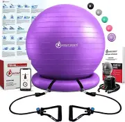 Burst-Resistant 65cm Yoga Stability Ball with Exercise Bands for Core Strength