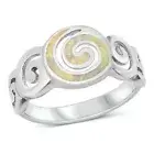 Spirals Ring Genuine Sterling Silver 925 White Lab Opal Face Height 11mm Size 10