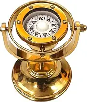 5" Brass Plated Gimbaled Brass Compass with Stand - Display Piece