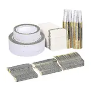 unbrand 175x Disposable Tableware Plastic Plate For Catering Wedding Gold Rim