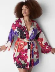 NWT Cacique Soleil Floral LS Kimono Belted Robe Lane Bryant 26/28 $80