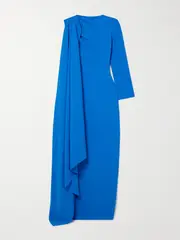 [Solace London] Solace London - Lydia Asymmetric Draped Crepe Gown - Royal blue - UK 4 UK 4 Blue