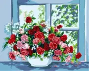 "Flower on the window" Printed Needlepoint Tapestry Canvas 11399