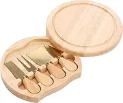 Abizarch Wood Cheese Board Practical Charcuterie Board with Cheese Cutter and Fork Smooth Cheese Plate Board Round Cheese Serving Tray Elegant Cheese Serving Platter for Home(Golden)