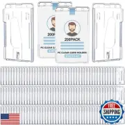 Patelai 200 Pcs Hard Plastic Badge Holder with Thumb Slot Dual Sided Clear Ca