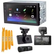 Pioneer Bundle 6.8" Bluetooth Receiver w/ Front/Rear Security Dash Cam 3" Screen