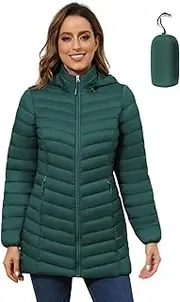 [Royal Matrix] Women's Packable Puffer Coat - Lightweight Puffer Jacket Winter Warm Long Puffer Coat with Detachable Hood