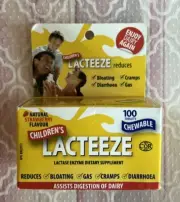Lacteeze Childrens 100 Strawberry Chewable Tablets Exp 09/25 Assists Digestion