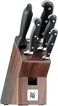 WMF Spitzenklasse Plus Knife Block with Knife Set, 6 Pieces, Made in Germany, 4 Forged Knives, Sharpening Steel, Walnut Wood Block, Performance Cut