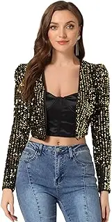 Allegra K Women's Christmas Costume Sequin Jacket Open Front Party Clubwear Long Sleeve Cropped Bolero Shrug Jackets