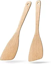 [Hefild] 2PCS Wooden Spatulas for Cooking, 12.8inch Coated Schima Wood Turners for Frying, Non-Scratch Wood Bevel Spurtle for Pan & Wok,Wooden Cooking Utensils for Non Stick Cookware,Long Handle Scraper