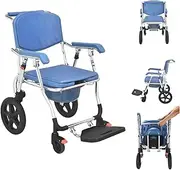 3-in-1 Toilet Shower Wheelchair/Aluminum Alloy-Foldable,15.7 Inch PU Rear Wheel,Bucket/Lid/Splash Guard,for Adults with Handicap for Elderly People