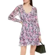 Diane Von Furstenberg Kelby Floral Silk Mini Tiered Ruffle Pink Dress Size XS