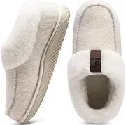 [COFACE] Women's Memory Foam House Slippers Arch Support Moccasin Winter Shoes Ladies Warm Fuzzy Faux Fur Collar With Indoor Outdoor Rubber Sole