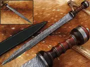 DAMASCUS STEEL CUSTOM HANDMADE GLADIUS SWORD ROSE WOOD HANDLE 30 INCH