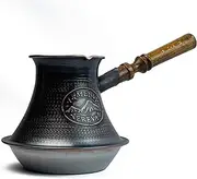 Handmade Armenian Coffee Pot Maker 3 Cup (9 Fl Oz) Copper Jazva Ararat Turkish Arabic Greek Cezve Jezve Ibrik Turka Jazve Wooden Handle (3 Cup (9 US fl.oz))