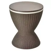 WELLFOR Outdoor Bar Table 32.5"H Plastic Frame With Extendable Tabletop Brown