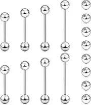 [Msndnkwo] 14G 16G Nipple Tongue Rings Stainless Steel Straight Barbells Piercing Jewelry Short Long Bar Silver Black Gold Bridge Piercings For Women Men 12mm 14mm 16mm 18mm Length,Ball Size 5MM 6MM
