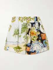 [Farm Rio] Farm Rio - Printed Linen Shorts - Light blue - small small Blue