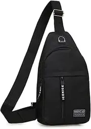 [TOMVAES] Crossbody Sling Bag, Small Waterproof Backpack Bag with Earphone Hole, Shoulder Bag Crossbody Chest Travel Daypack with USB Charger Port & Headphone Hole for Outdoor Walking Travel (Black)