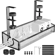 Under Desk Cable Management Tray - Desk Wire Management Tray | Iron Multifunctional Cord Organizer, Metal Mesh Cable Holder, Desk Accessories for Study, Office, Living Room, Bedroom