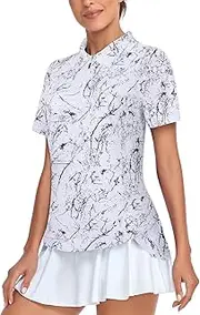 Tanst Sky Women's Golf Polo Shirts Short Sleeve Quarter Zip Pullover Moisture Wicking Workout Tops