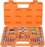 40Pc Tap and Die Set, Imperial Set Threading Tapping Cutting Tool with Accessories, Pitch Gauge and Storage Case