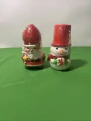 Vintage Santa Clause And Snowman Candle Holder 6” Blow Mold